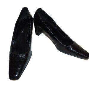 Casual Corner Made In Italy Black Leather Pumps Croc Embossed Size 6.5